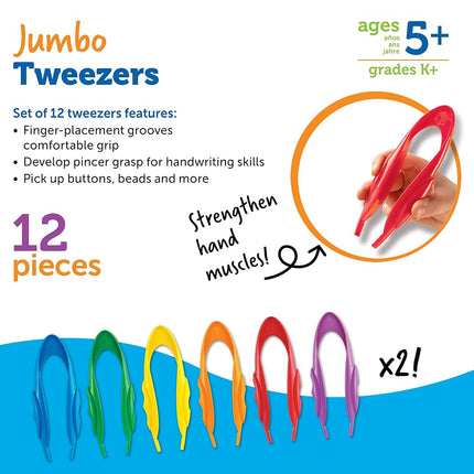 Learning Resources Jumbo Tweezers, Ages 5+, Fine Motor Skills Toy for Sorting & Counting, Preschool Science Tool, Set of 12