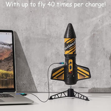SainSmart Jr. Rocket Launcher for Kids - Motorized Air Rocket, Self-Launching Outdoor Toy for Age 8-12 with Parachute Safely Land, Launch up to 200 ft, Black
