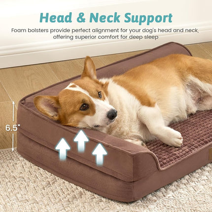 COZY KISS Orthopedic Dog Bed Washable for Medium Small Dogs, 76x51 cm Brown