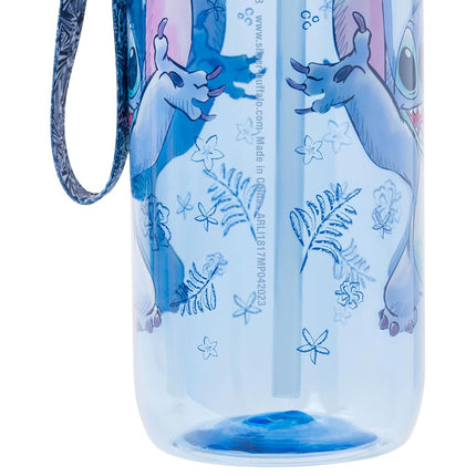 Silver Buffalo Disney Lilo and Stitch Double Walled Plastic Water Bottle with Locking Lid and Strap Featuring Stitch, 33 Ounces