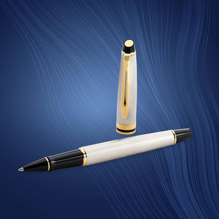 Waterman Expert Rollerball Pen | Stainless Steel with 23k Gold Trim | Fine Point | Black Ink | Gift Box