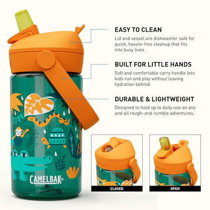 Camelbak THRIVE FLIP STRAW KIDS 0,4L – gourde de sport – étanche – taille adaptée aux enfants – fermeture facile à boire – idéale en déplacement – Animaux de la jungle, taille : OS