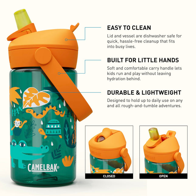 Camelbak THRIVE FLIP STRAW KIDS 0,4L – gourde de sport – étanche – taille adaptée aux enfants – fermeture facile à boire – idéale en déplacement – Animaux de la jungle, taille : OS