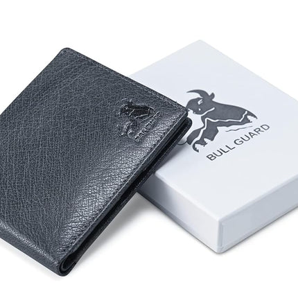 Cartera Bifold de Cuero para Hombre con RFID y Ventana Abatible para ID en Marrón Búfalo Vintage, Gris Búfalo Salvaje, Clásico