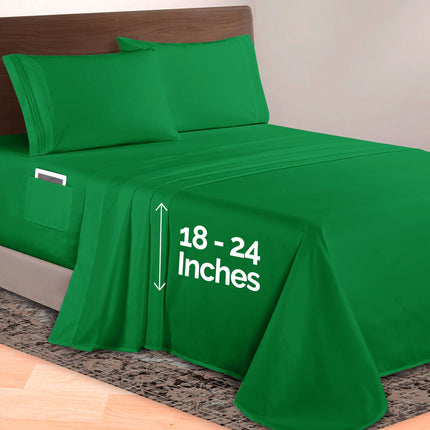Elegant Comfort Luxurious 1500 Premium Hotel Quality Microfiber 4-Piece Sheet Set, 18-24 Inches Deep - Extra Deep Pocket Sheets - Ultra Soft 4PC Deep Pocket Sheets, King, Emerald Green