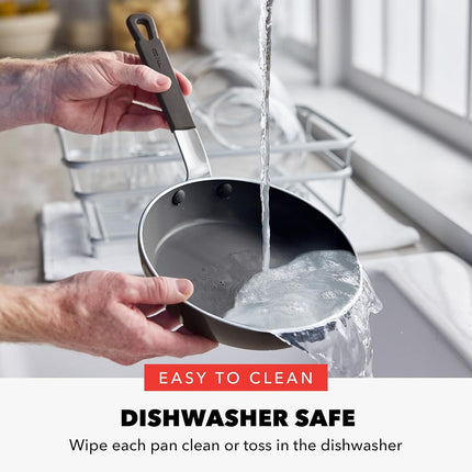 GreenPan x Bobby Flay Juego de ollas y sartenes antiadherentes de 13 piezas, cerámica con infusión de diamante sin PFAS, apto para inducción, fácil de limpiar apto para lavavajillas y horno, asas de silicona que se mantienen frías, tapas de vidrio, negro