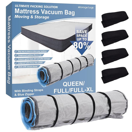 Sac sous vide pour matelas en mousse Queen/Full/Full-XL avec fermeture éclair bleue, sac de rangement pour matelas