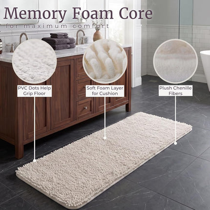 Bedford Home Memory Foam Shag Bath Mat 2-Feet by 5-Feet, White