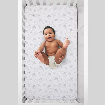 Disney Winnie The Pooh Hello Sunshine Grey & White Cloud Nursery Fitted Crib Sheet with Piglet & Tigger, Grey, White, 28x52 Inch (Pack of 1)