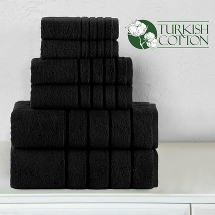Elegant Comfort 4 Lines Viscose Stripe 6-Piece Premium Towel Set - 100% Turkish Cotton High Absorbent Luxury Bathroom Towels – Includes 2 Washcloths, 2 Hand Towels and 2 Bath Towels Set, Black