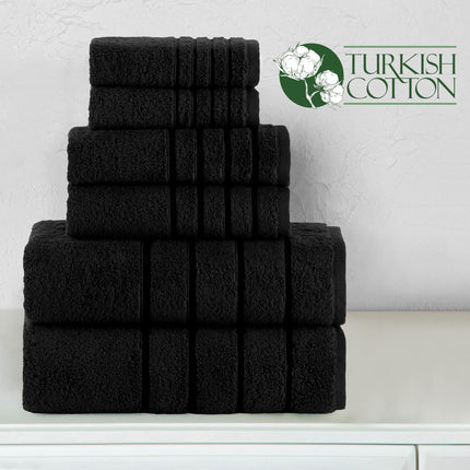 Elegant Comfort 4 Lines Viscose Stripe 6-Piece Premium Towel Set - 100% Turkish Cotton High Absorbent Luxury Bathroom Towels – Includes 2 Washcloths, 2 Hand Towels and 2 Bath Towels Set, Black