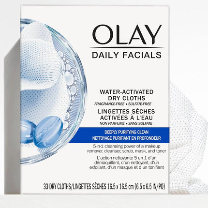 Olay Daily Facial Cleansing Cloths for a Deeply Purifying Clean, Makeup Remover, 33 Count (Pack of 3)