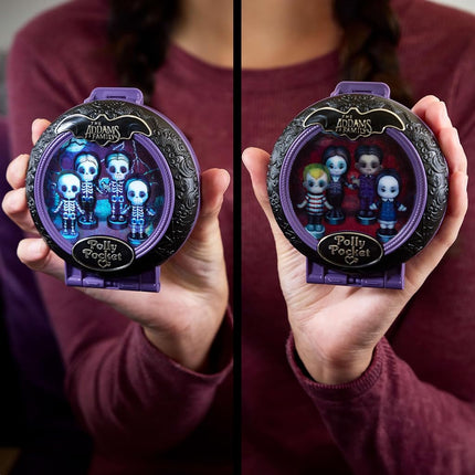 Polly Pocket Collector Playset, The Addams Family Compact with 4 Special Edition Character Dolls and 10 Accessories