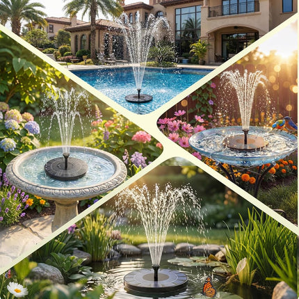 AISITIN 2.5W Solar Bird Bath Fountain Pump, Solar Fountain Pump for Bird Bath with 6 Nozzles, 6.7" Solar Powered Water Fountain Pump for Garden, Ponds, Pool, Fish Tank, Aquarium and Outdoor