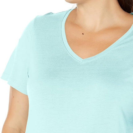 HUE Womens Short Sleeve V-Neck Sleep Tee Pajama Top, Aruba Blue, S