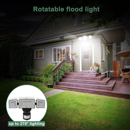 GLORIOUS-LITE LED Solar Security Lights Motion Sensor Light Outdoor, 1600LM Solar Powered Motion Flood Light, 5500K, IP65 Waterproof, 3 Adjustable Head Solar Outdoor Lights for Backyard, Garage-Black
