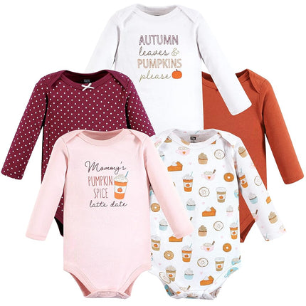 Hudson Baby unisex-baby Cotton Long-sleeve Bodysuits, Pumpkin Spice Date, 0-3 Months
