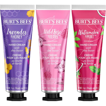 Burt's Bees Hand Cream Gift Set With Shea Butter, Lavender and Honey, Wild Rose and Berry and Watermelon and Mint, 3 Pack