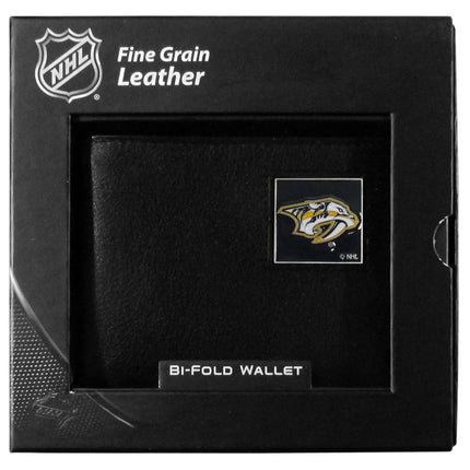 NHL Nashville Predators Leather Bi-Fold Wallet Packaged in Gift Box, Black