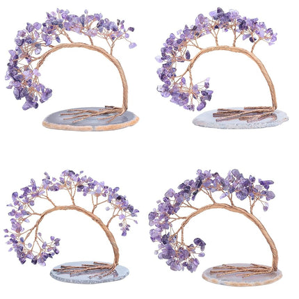 mookaitedecor Natural Amethyst Crystal Money Tree Agate Slice Base Feng Shui Bonsai Crystal Tree for Wealth Luck Desk Decor, 4.5-5.2 Inch High