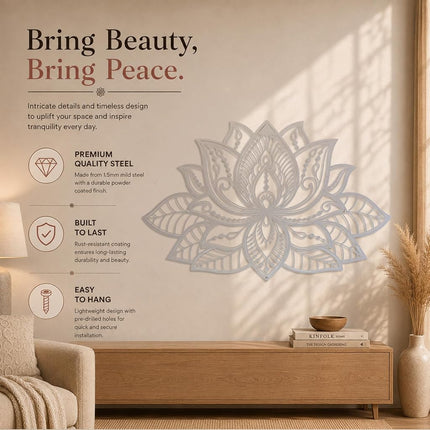 iwa concept 3D Mandala Metal Wall Decor | Lotus Flower Decoration for Homes | Bedroom Metal Wall Art | Office Decor | Living Room Decor | New Year Gift | (17" x 11" | 43 x 27.5 cm, Silver)