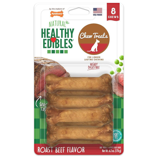 Nylabone Healthy Edibles Roast Beef Flavor Chew Treats for Dog 8 Count Roast Beef X-Small/Petite