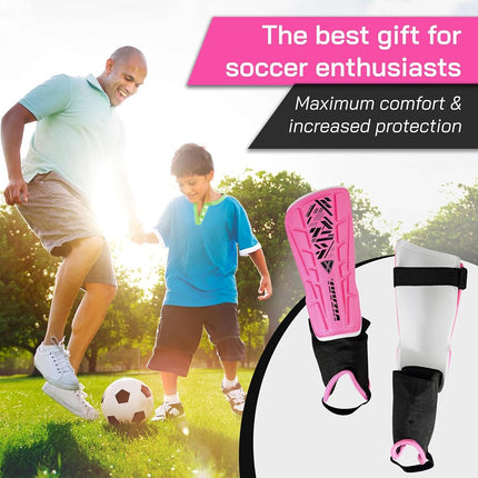 Vizari Malaga Shin Guards for Kids, Youth, Adults – Lightweight Soccer Shin Pads with Ankle Protection for Boys, Girls, Men & Women (Ages 3 to Adult)