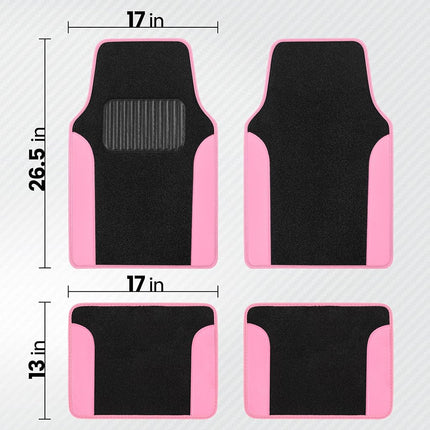 BDK Pink Carpet – Two-Tone Faux Leather Automotive Floor Mats, Included Anti-Slip Features and Built-in Heel Pad, Stylish for Cars Truck Van SUV