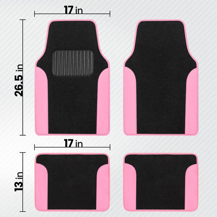 BDK Pink Carpet – Two-Tone Faux Leather Automotive Floor Mats, Included Anti-Slip Features and Built-in Heel Pad, Stylish for Cars Truck Van SUV