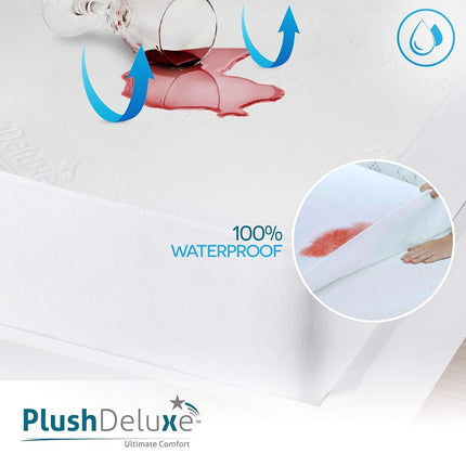 PlushDeluxe Premium Bamboo Mattress Protector – Waterproof & Ultra Soft Breathable Bed Mattress Cover for Comfort & Protection - (Queen Size)