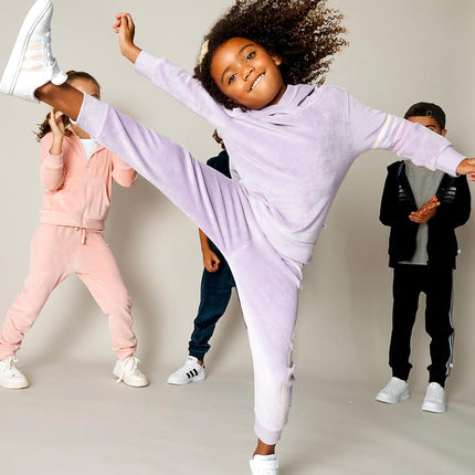HonestBaby Sudadera con capucha de terciopelo y conjunto de sudadera y pantalón de chándal con cremallera delantera para bebé, niño pequeño, niños, niñas, unisex, lavanda con rayas, 3T, lavanda con rayas, 3T
