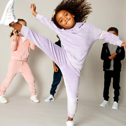 HonestBaby Velour Pullover Hoodie and Zip Front Sweatshirt and Jogger Sweatpants Set Baby, Toddler, Boys, Girls, Unisex, Lavender with Stripe, 5T, Lavender with Stripe, 5T