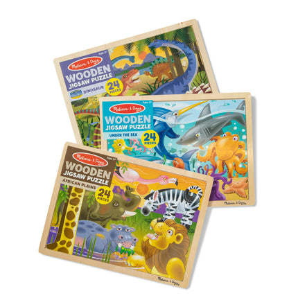 Paquete de rompecabezas Melissa & Doug (dinosaurios, safari y océano) - Rompecabezas de animales, rompecabezas de madera para niños de 3 años en adelante