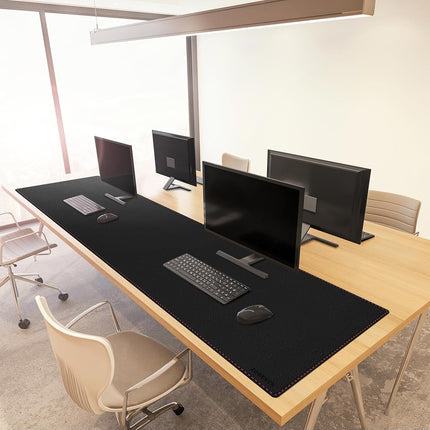 ZORESYN PU Leather Desk Mat Black 180x60cm Waterproof Anti-Oil Dining Table mat Non-Slip Mouse Pad, Large Desk Pad with Stitched Edges Computer Desk Mat for Gamer, Office & Home