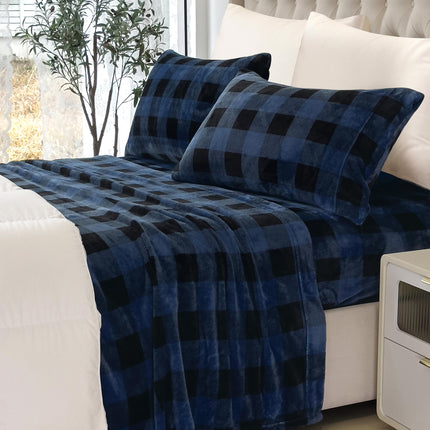 Elegant Comfort Luxuriously Soft 4-Piece Velvet Plush Flannel Sheet Set - Premium Quality - Cozy Warm, Anti-Static, Non Pilling Fuzzy Velvet Flannel Fleece Deep Pocket Sheet Set -Twin XL, Buffalo Blue