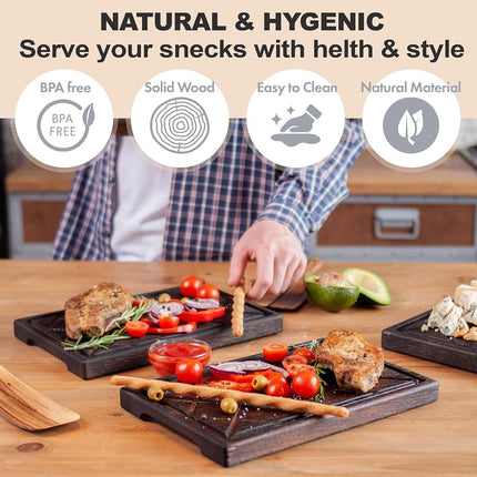 Teslyar Steak Board, Wooden BBQ Serving Platter, 30 x 20 cm