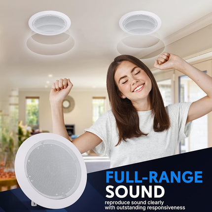 PYLE Ceiling and Wall Mount Speaker - 6.5� 2-Way 70V Audio Stereo Sound Subwoofer Sound, 500 Watts, White