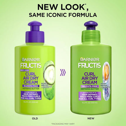 Garnier Fructis Curl Nourish Air Dry Cream, Sulfate Free Defining Butter Leave-in Conditioner, 10.2 Fl Oz, 2 Count (Packaging May Vary)