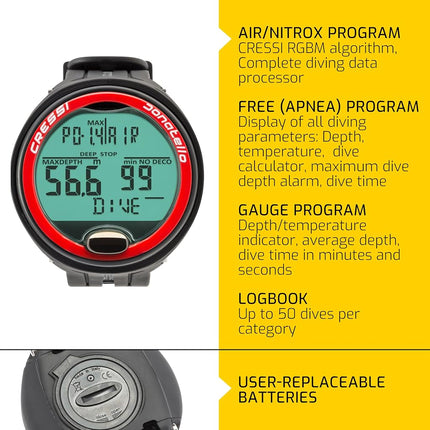 CRESSI Donatello Diving Computer - Professional Wrist Diving and Apnea Dive Computer, Black/Blue, One Size, Unisex Adult