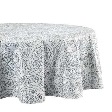 Elrene Home Fashions Savannah Boho Paisley Water- and Stain-Resistant Vinyl Tablecloth with Flannel Backing, 60 Inches X 84 Inches, Oval, Gray