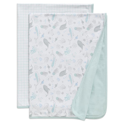 Delta Children 100% Organic Jersey Cotton Baby Receiving Blankets for Girls and Boys – 30x40 Inches - GOTS Certified (Pack of 2), Sea Life