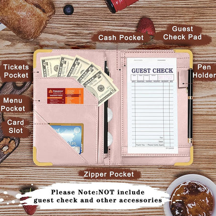 YeeCASE Waiter's Book, Alphabet Waitress, Waitress Book Leather with Zip Pocket, Server Manual for Server Apron (V)
