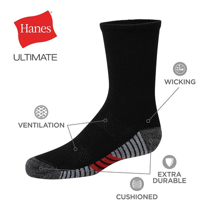 Hanes Ultimate Boys Crew, 10-Pack Black Medium