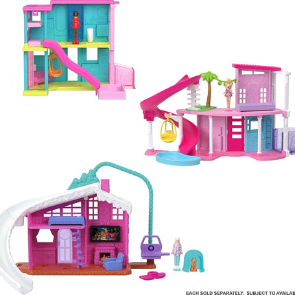 Barbie Mini Land Doll House Sets, Mini Dreamhouse with Surprise 1.5-inch Doll, Furniture & Accessories, Plus Elevator & Pool (Styles May Vary), JFY51