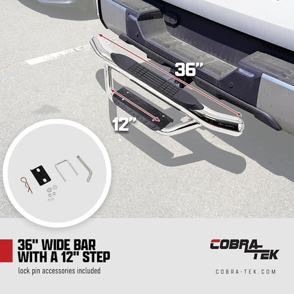Cobra-Tek Marchepied d'attelage poli haut de gamme à rabattre, compatible avec les récepteurs d'attelage de classe III et de classe IV de 2 pouces, avec goupille d'attelage et stabilisateur d'attelage