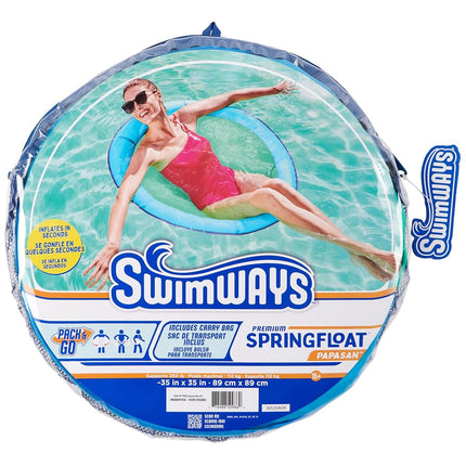 SwimWays Spring Float Premium Papasan Pool Lounger for Swimming Pool, Inflatable Pool Floats Adult with Fast Inflation for Ages 15 & Up, Sky Blue