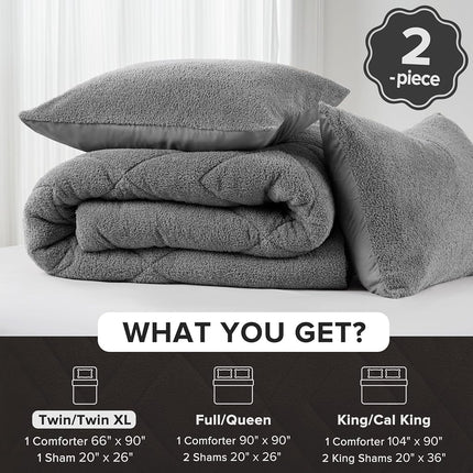 Comfort Spaces Parure de lit douillette réversible en peluche douce comme une plume pour lit double, toutes saisons, légère, en polaire Sherpa, taille double/double XL, gris 2 pièces
