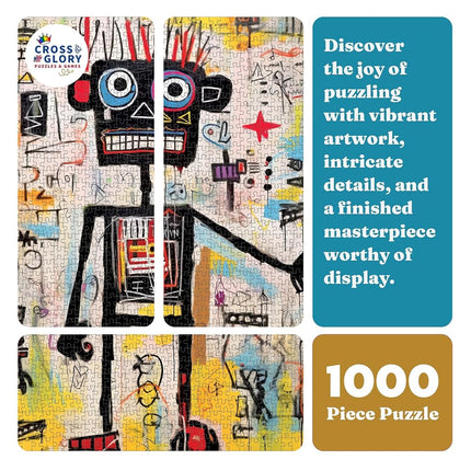 Cross & Glory – Neon Robot Rhapsody – 1000 Piece Jigsaw Puzzle for Adults | Abstract Neo-Expressionism Art | Luminous Yellow Highlights | Premium Quality | Vibrant Colours