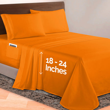 Elegant Comfort Luxurious 1500 Premium Hotel Quality Microfiber 4-Piece Sheet Set, 18-24 Inches Deep - Extra Deep Pocket Sheets - Ultra Soft 4PC Deep Pocket Sheets, King, Orange