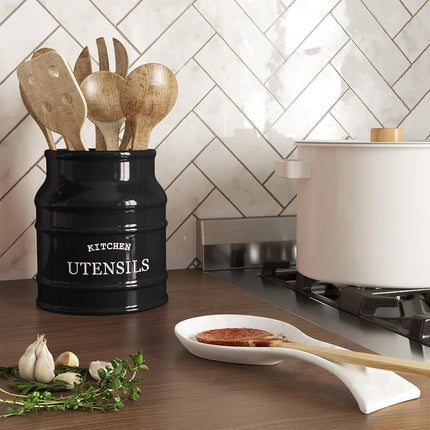 Barnyard Designs Ceramic Kitchen Utensil Holder Countertop 6.75″ (Black)